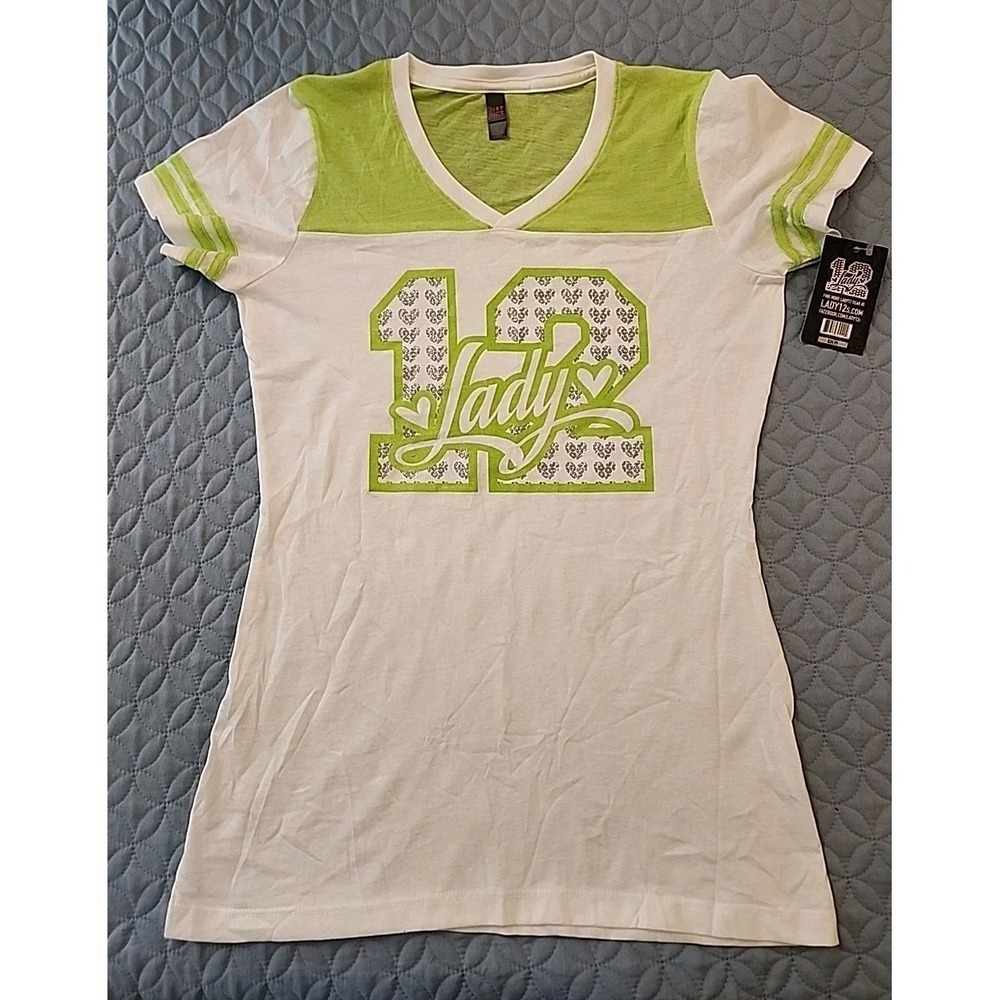 Women's District Lady 12s Seattle Seahawks Varsity‎ V-Neck Tee Large NWT